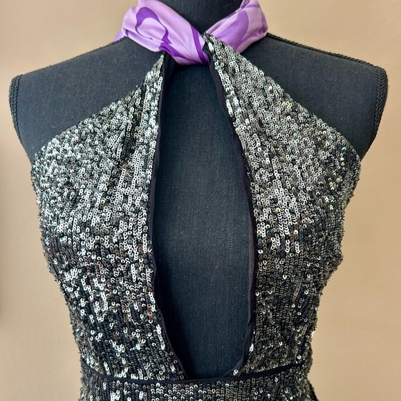 Anthropologie Maeve Carbon Sequin Jumpsuit Wide Leg Halter Neck Size 2 NWT - Picture 8 of 16